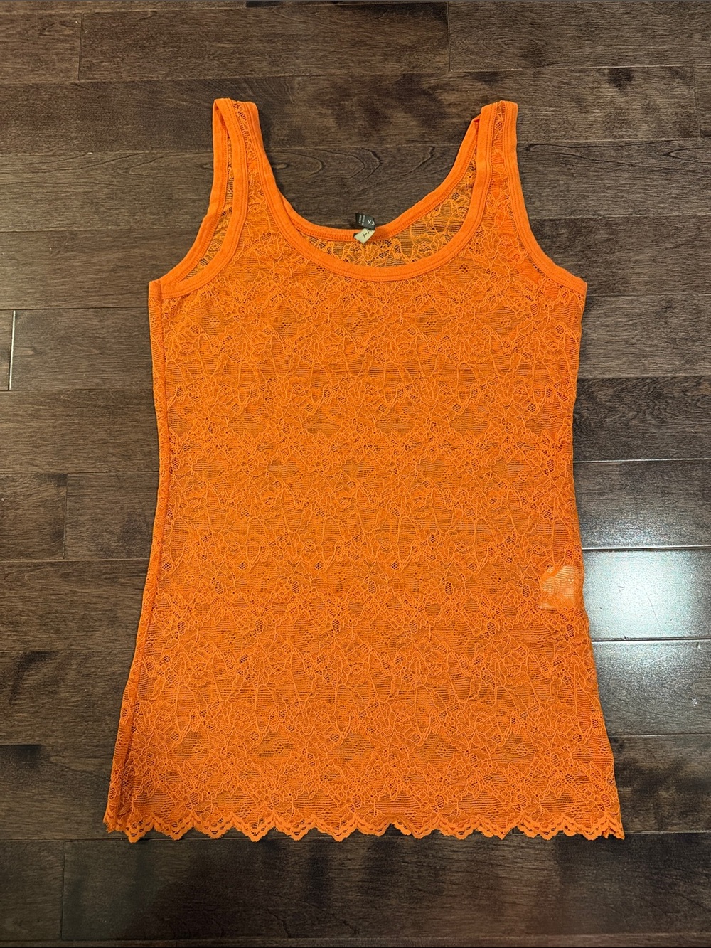 Tenax Sheer Lace Scoop Neck Tank Top - Orange